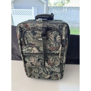 VTG JCPenney Jaguar Floral Canvas Rolling Luggage Traveling Suitcase 20" X 13"